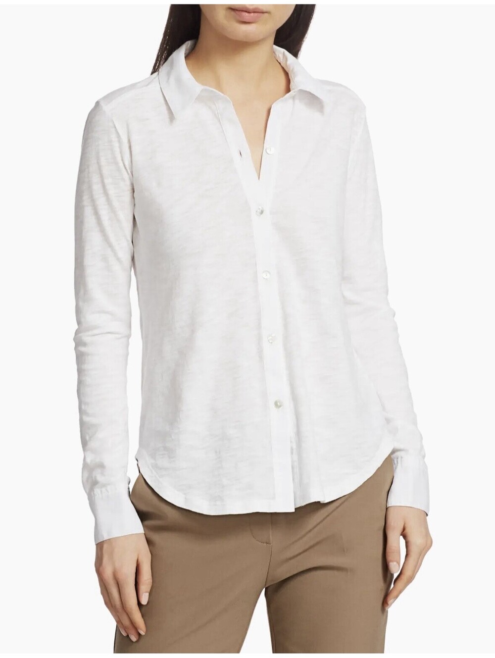 THEORY NWOT Women’s Riduro R Organic Slub Cotton Button-Up Shirt In White-Small